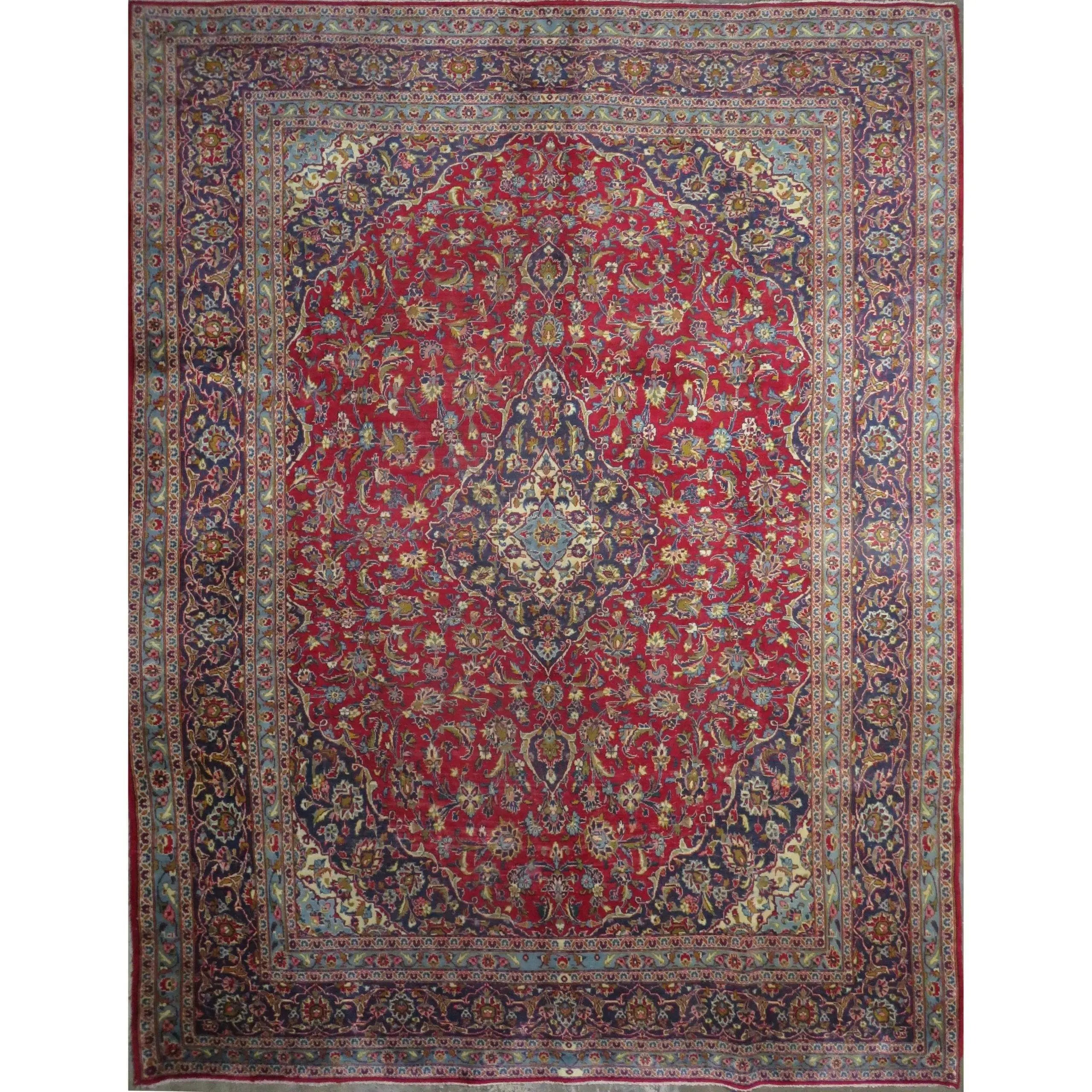 One Of The Kind Hand-Knotted Persian Wool Rug _ Luxurious Vintage Design, 12'4" X 9'3", Artisan Crafted